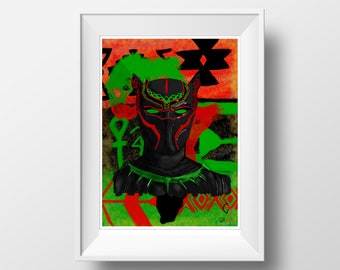 Black Panther Fine Art Print, Wakanda, Pan African, 8x10 or 11x14