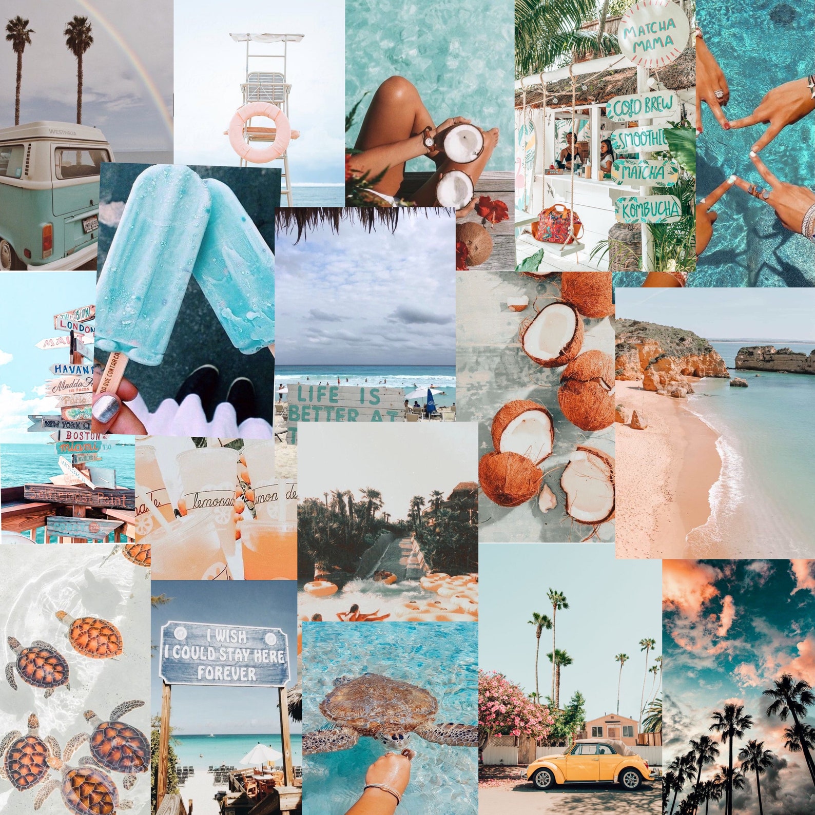 Beachy Wall Collage Kit Aesthetic Trendy Beach Decor Room Etsy