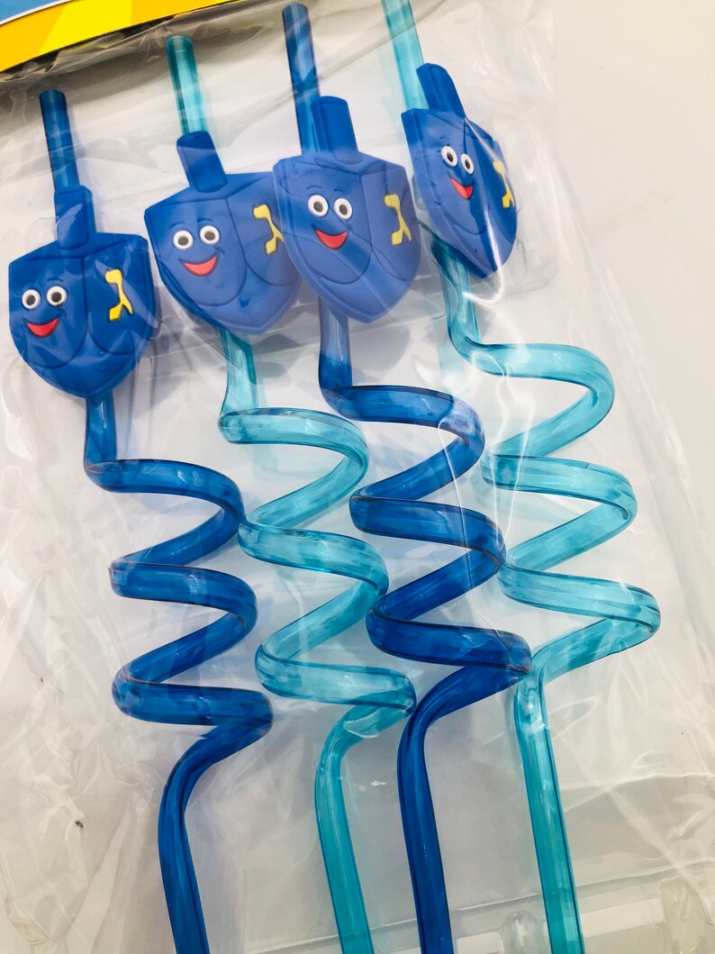 Mini Israeli Straw 4 Pack Chanukah Straws Reusable Drinking Straw Dreidel Decorations ...