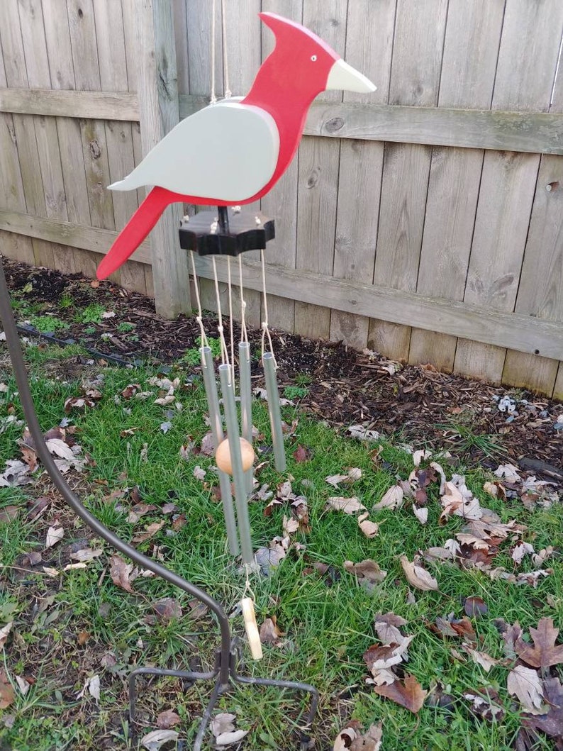 Large Crimson And Gray Bird Windchime