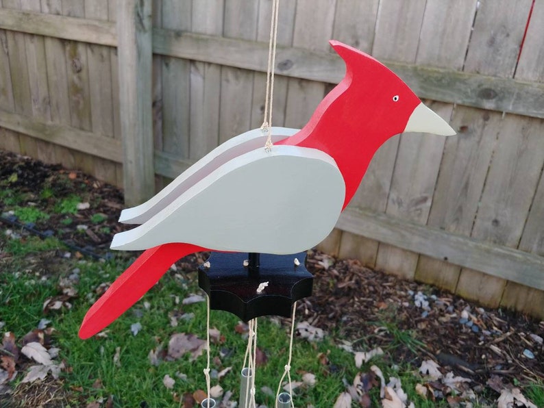 Large Crimson And Gray Bird Windchime