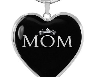 Crowned MOM Silver Heart Pendant Necklace