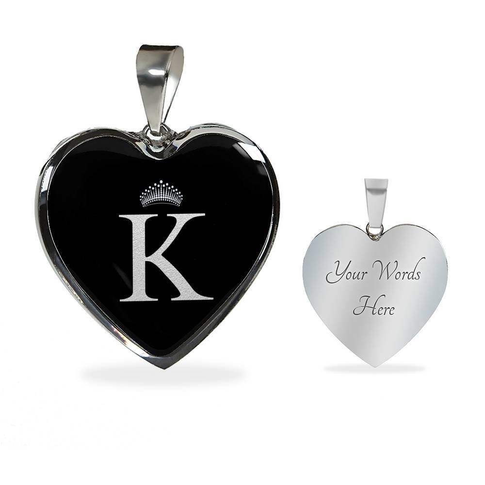 Crowned K Initial Silver Heart Pendant Necklace Etsy UK