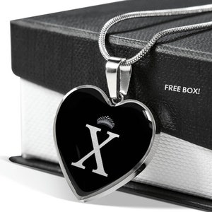 Crowned X Initial Silver Heart Pendant Necklace image 2