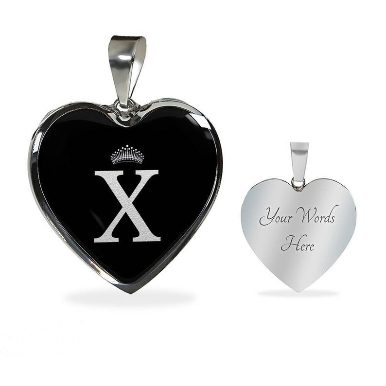 Crowned X Initial Silver Heart Pendant Necklace image 3