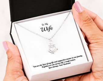Anchor Silver Necklace with Message to Wife; Great Anniversary or Birthday Gift for Wife with Strength Message in Gift Box