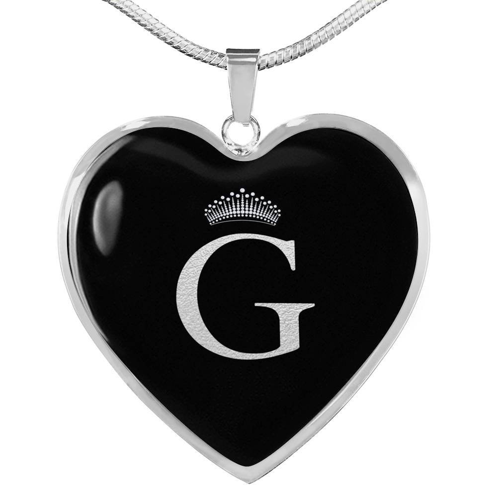 Crowned G Initial Silver Heart Pendant Necklace - Etsy
