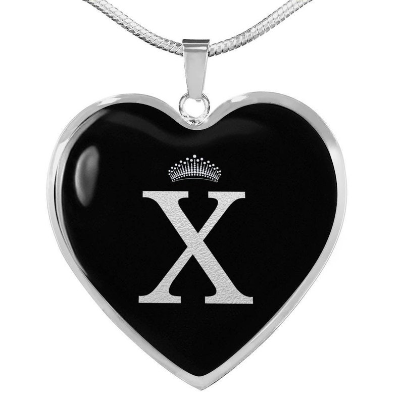 Crowned X Initial Silver Heart Pendant Necklace image 1