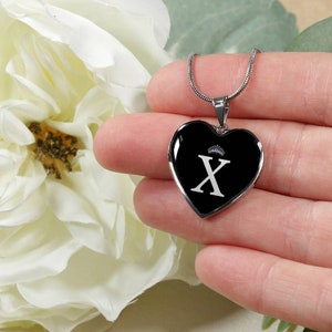 Crowned X Initial Silver Heart Pendant Necklace image 4