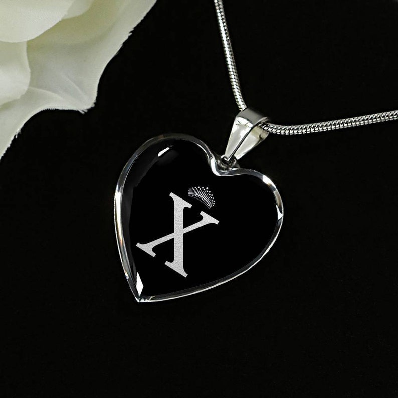 Crowned X Initial Silver Heart Pendant Necklace image 5