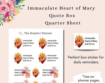 May include: A sheet of eight stickers featuring the Immaculate Heart of Mary with the text "Immaculate Heart of Mary, pray for us." The stickers are perfect for planners, journals, and calendars.