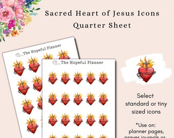 Sacred Heart of Jesus Icon Stickers - Sagrado Corazon - Catholic Prayer / Devotion - Feast Day sticker - Stickers for planners and journals