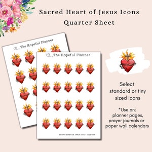 Sacred Heart of Jesus Icon Stickers - Sagrado Corazon - Catholic Prayer / Devotion - Feast Day sticker - Stickers for planners and journals