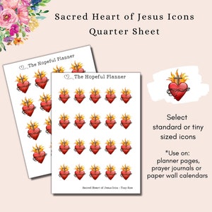 Stickers icône Sacré-Cœur de Jésus - Sagrado Corazon - Prière catholique / Dévotion - Sticker fête - Stickers pour agendas et journaux intimes
