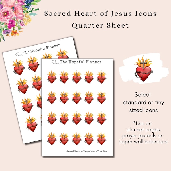 Sacred Heart of Jesus Icon Stickers - Sagrado Corazon - Catholic Prayer / Devotion - Feast Day sticker - Stickers for planners and journals