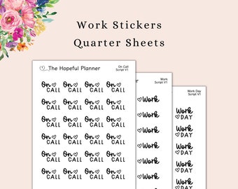 On Call, Work, Work Day Sticker Sheets - Work Script Stickers for Planners, Journals and Paper Wall Calendars