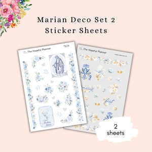 Lot de 2 autocollants décoratifs mariaux * NOUVEAUX * - Feuille d'autocollants de dévotion à la Vierge Marie pour agendas, journaux de prières et bibles