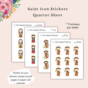Saint Icon Sticker Sheets - St. Anthony, St. Francis, St. Lucy, St. Therese Catholic Saint Stickers for Planners and Journals