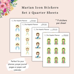 Marian Icon Stickers Set 2 - Onze Lieve Vrouw van Guadalupe, Onbevlekte Ontvangenis, Lourdes, Maria onze Moeder Stickervellen - Katholieke Stickers