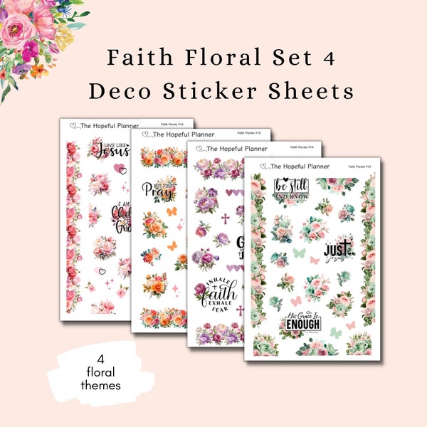 Faith Floral Decorative Stickers  *Set 4* Christian quote sticker sheets for planners or journals - Religious Gift for Christian women