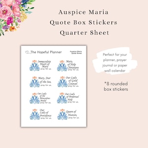 Auspice Maria Quote Box Stickers - Traditional Marian Devotions Sticker Sheet - Catholic Sticker Sheet for Planners and Journals