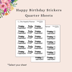 Happy Birthday Script Stickers - Birthday Reminder Sticker Sheets for Planners, Journals and Paper Wall Calendars