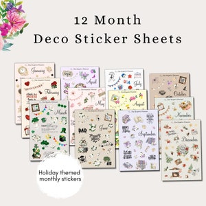 12 maanden decoratieve stickers met vakantiethema BUNDEL 1 - stickervellen met seizoensthema bloemen voor planning en journaling