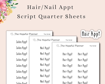 Peluquería/Uñas/Salón Appt Tiny Script Stickers - Hojas de calcomanías de recordatorio de cita de cabello y uñas