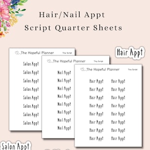 Hair/Nail/Salon Appt Tiny Script Stickers - Hair and Nail Appointment Reminder Sticker Sheets