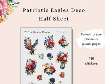 Patriotic Eagles Deco Sticker Sheet - Independence / Memorial Day Themed Stickers - Stickers for Planners and Journals