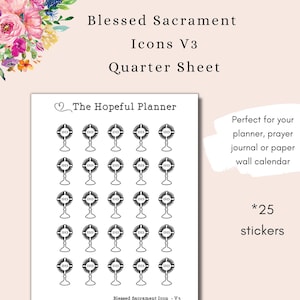 Feuille d'autocollants Saint-Sacrement V3 - Rappel de l'heure sainte - Stickers Adoration catholique pour agendas et calendriers muraux