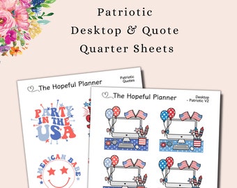 Patriotische 2023 Desktop & Zitat Sticker Sheets - Niedliche 4th of Juli / Memorial Day Dekorative Aufkleber für Planner und Journals