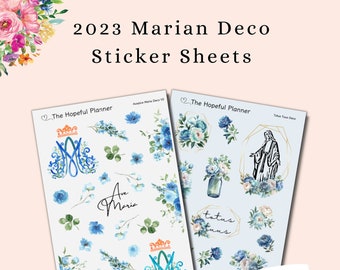 Marian Decorative Stickers – Auspice Maria V2 & Totus Tuus - Catholic Planner, Prayer Journal (2023)