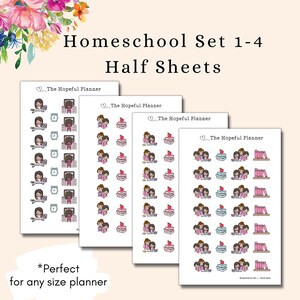 Homeschool Sticker Sheets - Adesivi per studenti capelli scuri - Adesivi per la pianificazione Homeschool