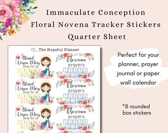 Floral Marian Novena Sticker V6 - Immaculate Conception Catholic Icon - Weekly Tracker reminder perfect for planner or paper wall calendars