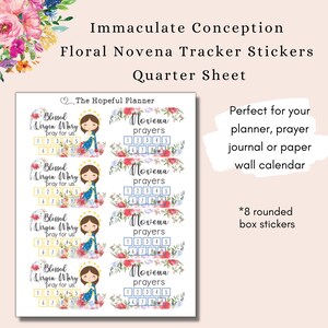 Sticker neuvaine mariale floral V6 - Icône catholique de l'Immaculée Conception - Rappel hebdomadaire parfait pour l'agenda ou les calendriers muraux en papier