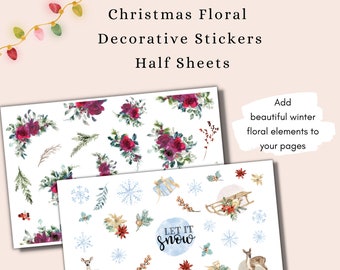 Christmas Floral Decorative Stickers for Planner / Journal  - Watercolor Flower Sticker Sheets Versions 1 & 2