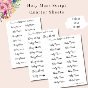 Holy Mass script stickers - Catholic sticker sheets for Planners and Calendars