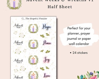 Advent Weeks and Wreaths V1 Stickers - Christian Liturgical Sticker Sheet for Planners, Journals & Wall Calendars