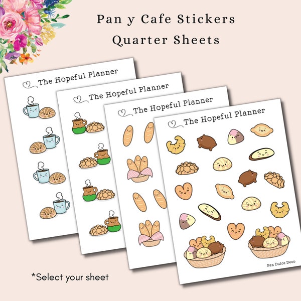 Pan y Cafe Decorative Stickers - Mexican Sweet Bread and Coffee Planner / Journal Sticker sheets