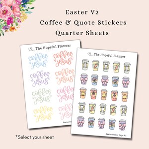 Pasen V2 Koffiekopje & Citaatstickers - Koffie-/theekopjes met Pasen-thema - 2023 Vakantie Koffie Thema Planner stickervellen