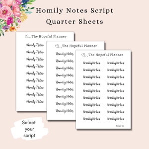 Homily Notes script sticker sheet - Church Sermon planner / journal stickers