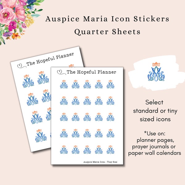 Auspice Maria Sticker Sheet - Traditional Catholic Devotion Stickers for Planners, Journals and Paper Wall Calendars