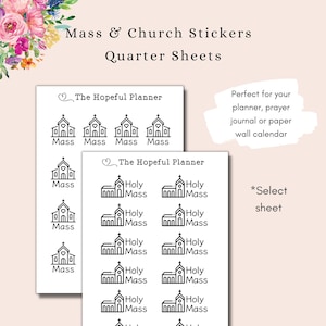 Mass and Church Icon Stickers  - Catholic Sticker Sheets for planners and paper wall calendars