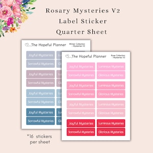 NOUVELLES feuilles d'autocollants Les Mystères du Rosaire V2 - Collection Blush - Rappel de prière catholique