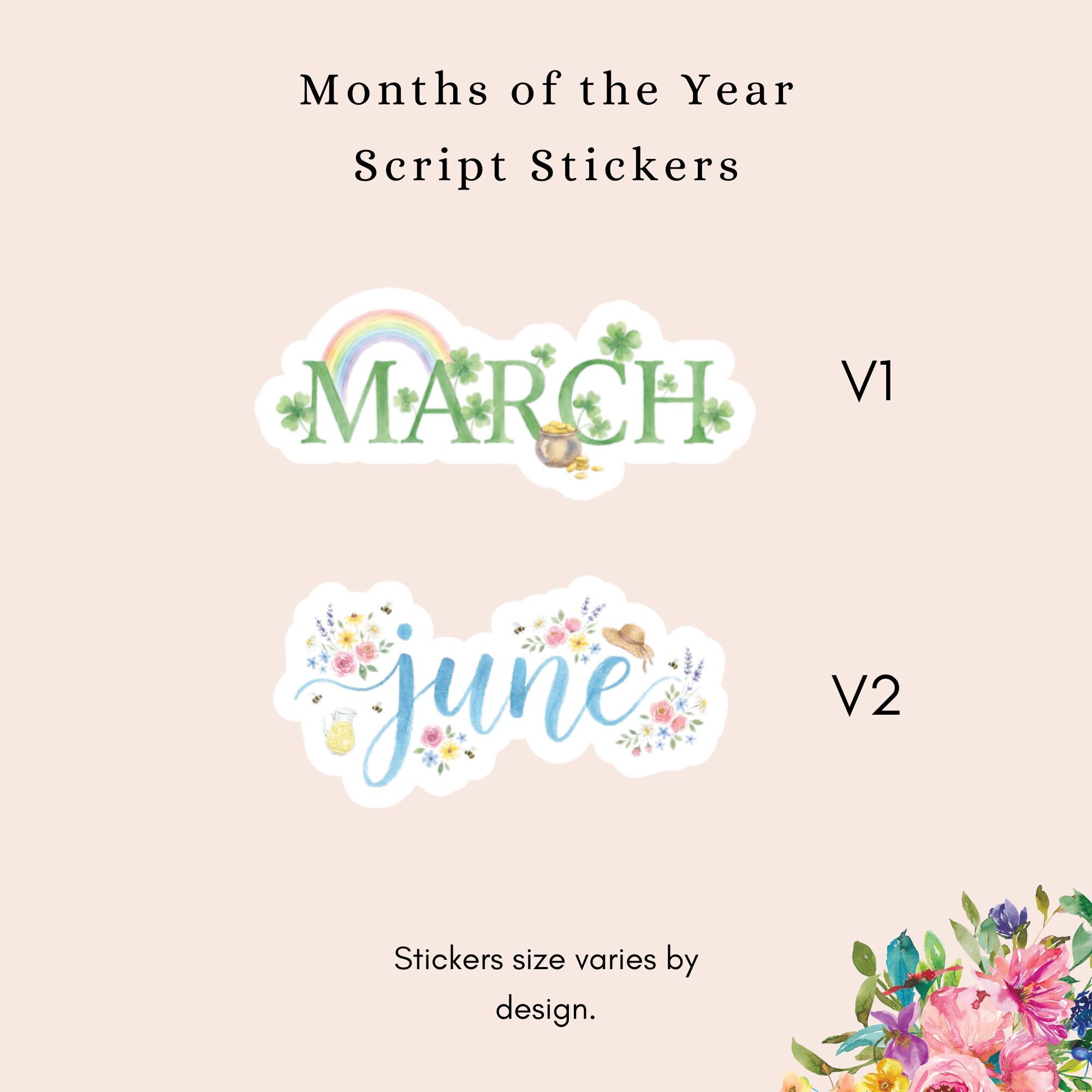 2026 Months of the Year Stickers - Monthly Script Themed Sticker Sheets ...