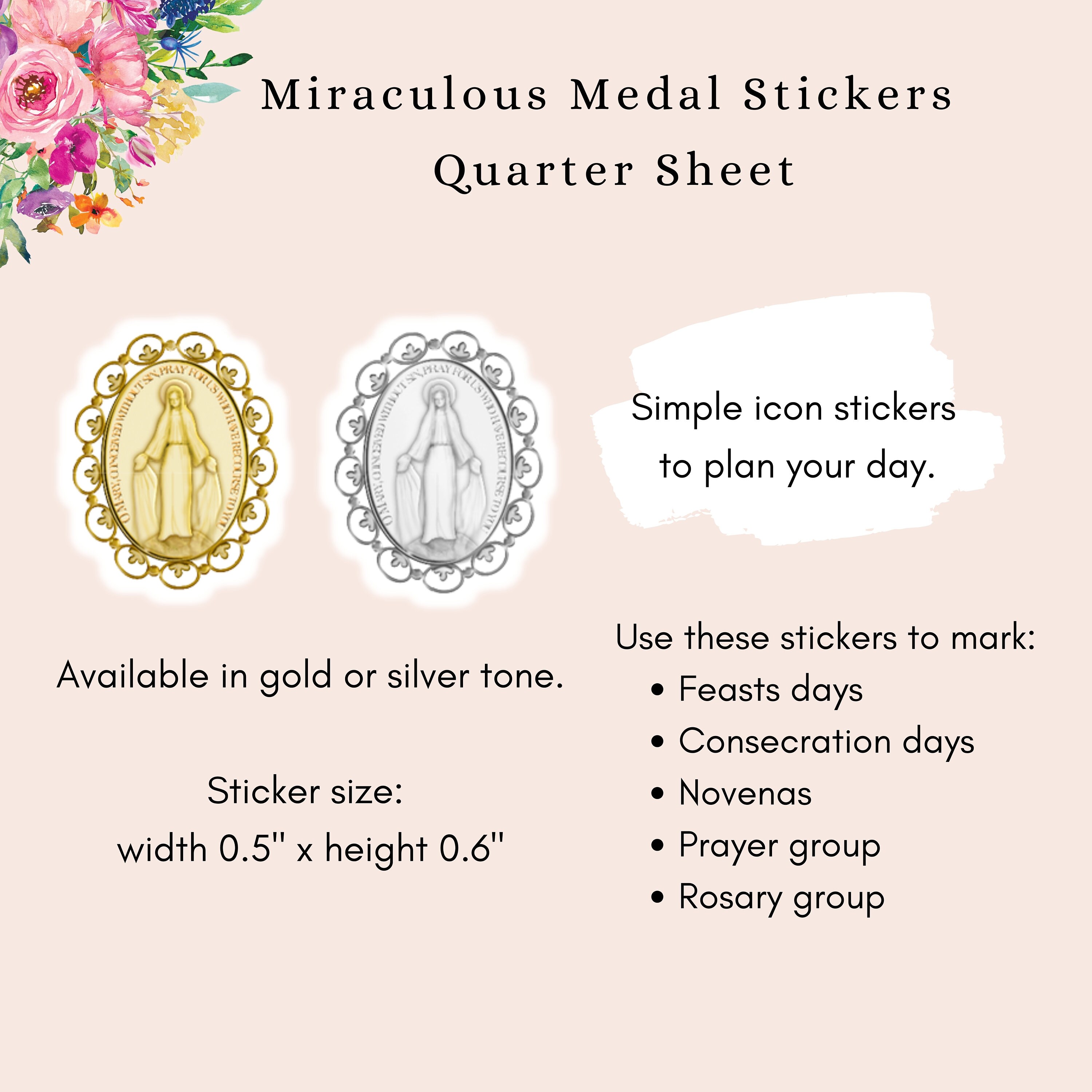 Miraculous Medal Icon Stickers - Traditional Catholic Prayer / Devotion ...