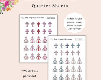Church and Cross Icon Stickers: Christian Planner Stickers