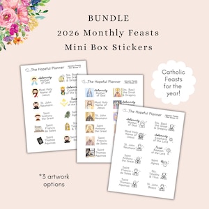 2026 Catholic Holy & Feast Day Stickers BUNDLE - Mini Box Liturgical Calendar Sticker Sheets for Planners, Journals and Paper Wall Calendars