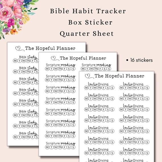 Bible Study, Lectio Divina, Scripture Reading Weekly Habit Tracker Stickers - Prayer Reminder Box sticker - Christian Planner sticker sheet